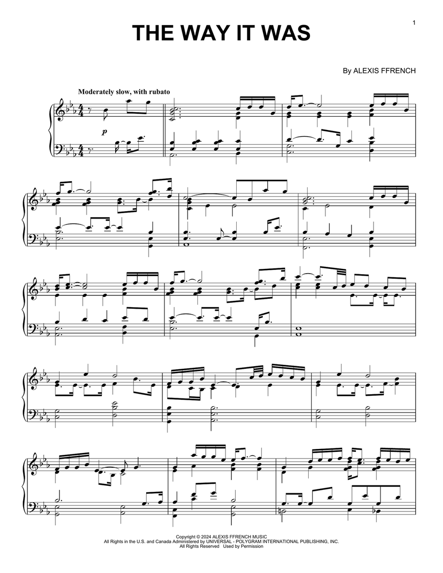 The Way It Was The Way It Was Piano Solo scores gallery preview page 1