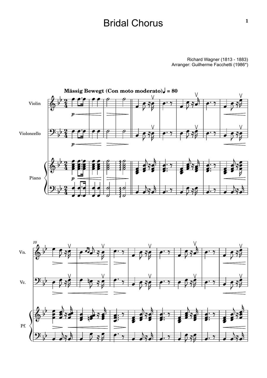 Bridal Chorus. R. Wagner - Violin, Cello and Piano. Score and Parts. Piano Trio scores gallery preview page 1
