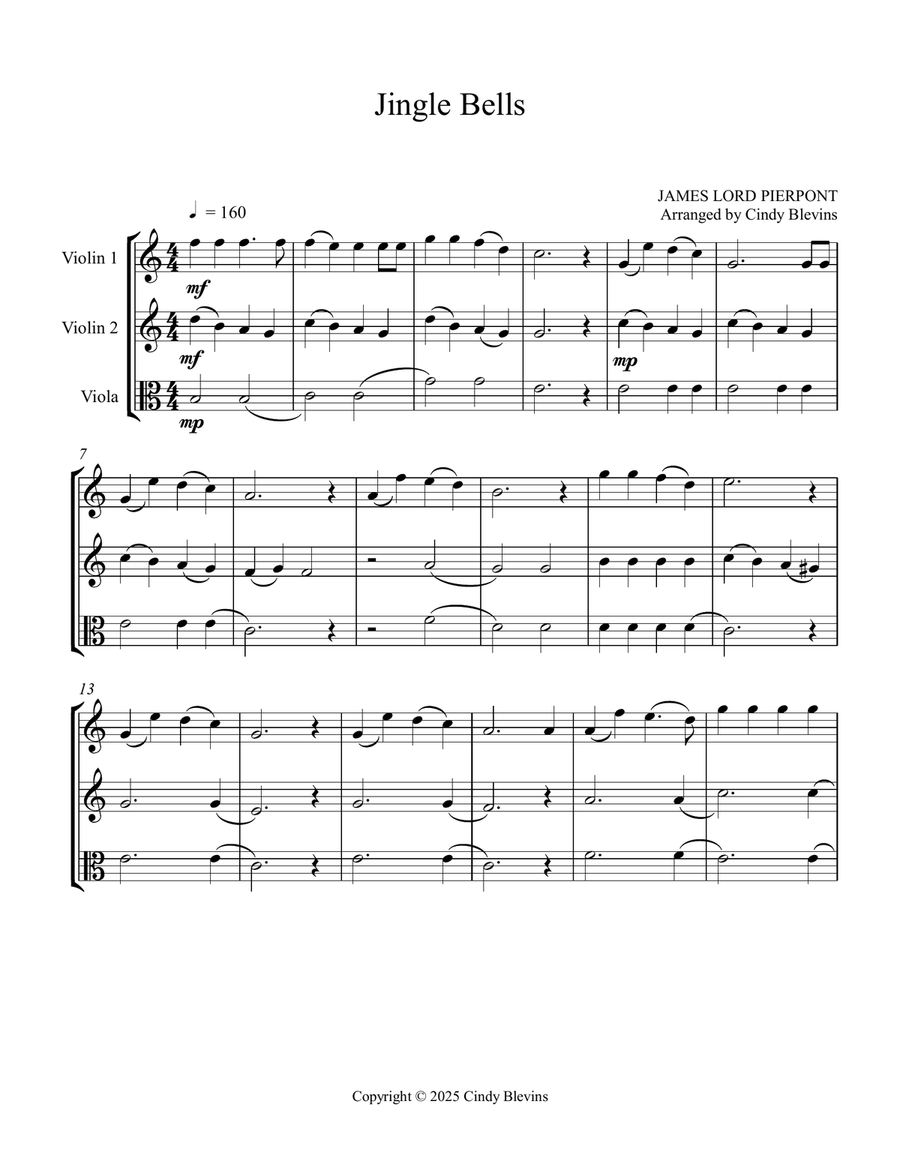 Jingle Bells, for Two Violins and Viola String Trio scores gallery preview page 2