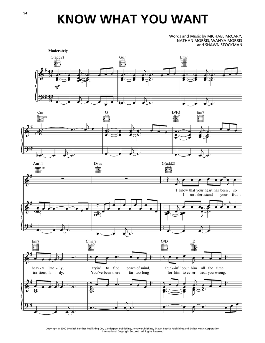 Know What You Want Know What You Want Piano, Vocal, Guitar scores gallery preview page 1