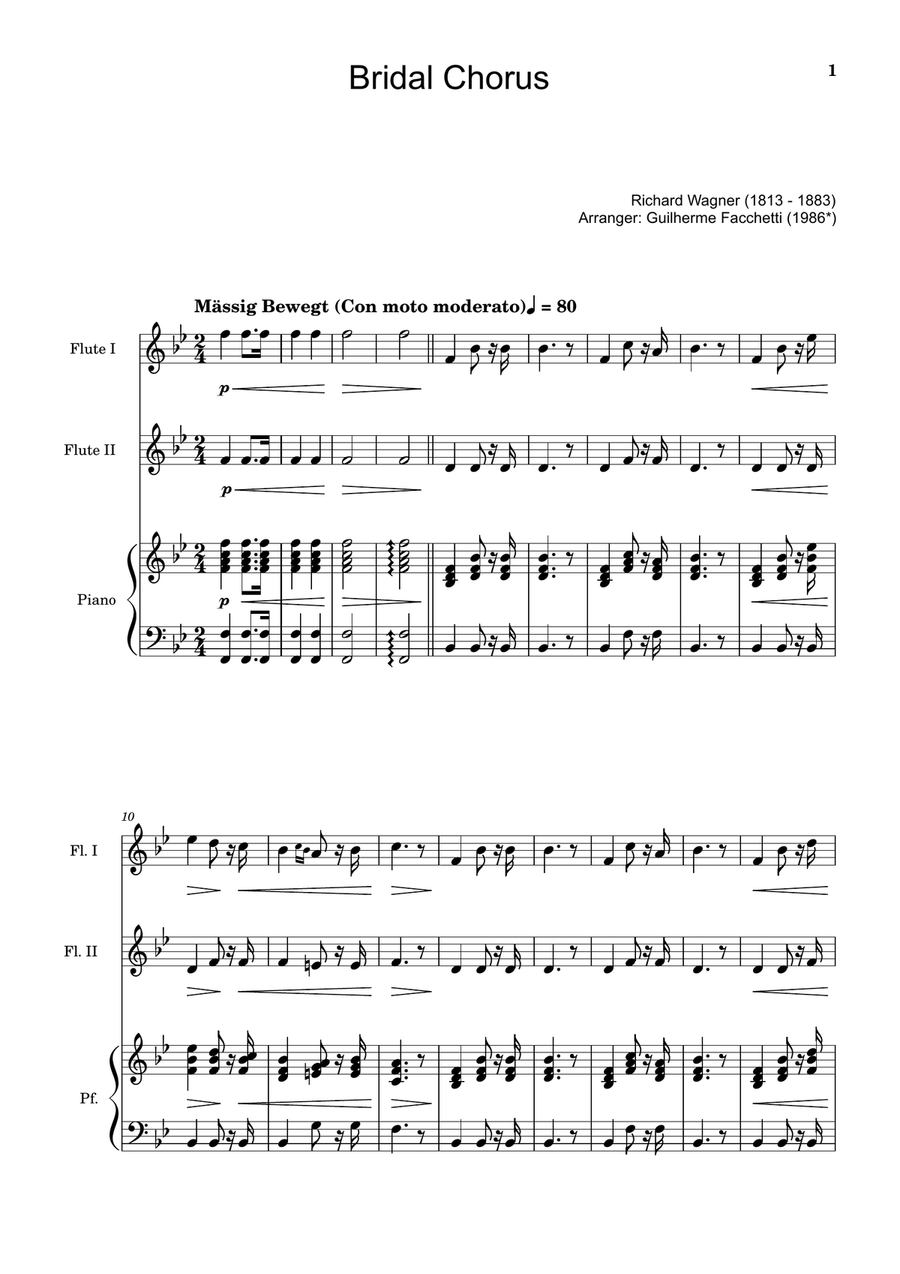 Bridal Chorus. R. Wagner - Flute Duet and Piano. Score and Parts. Flute Duet scores gallery preview page 1