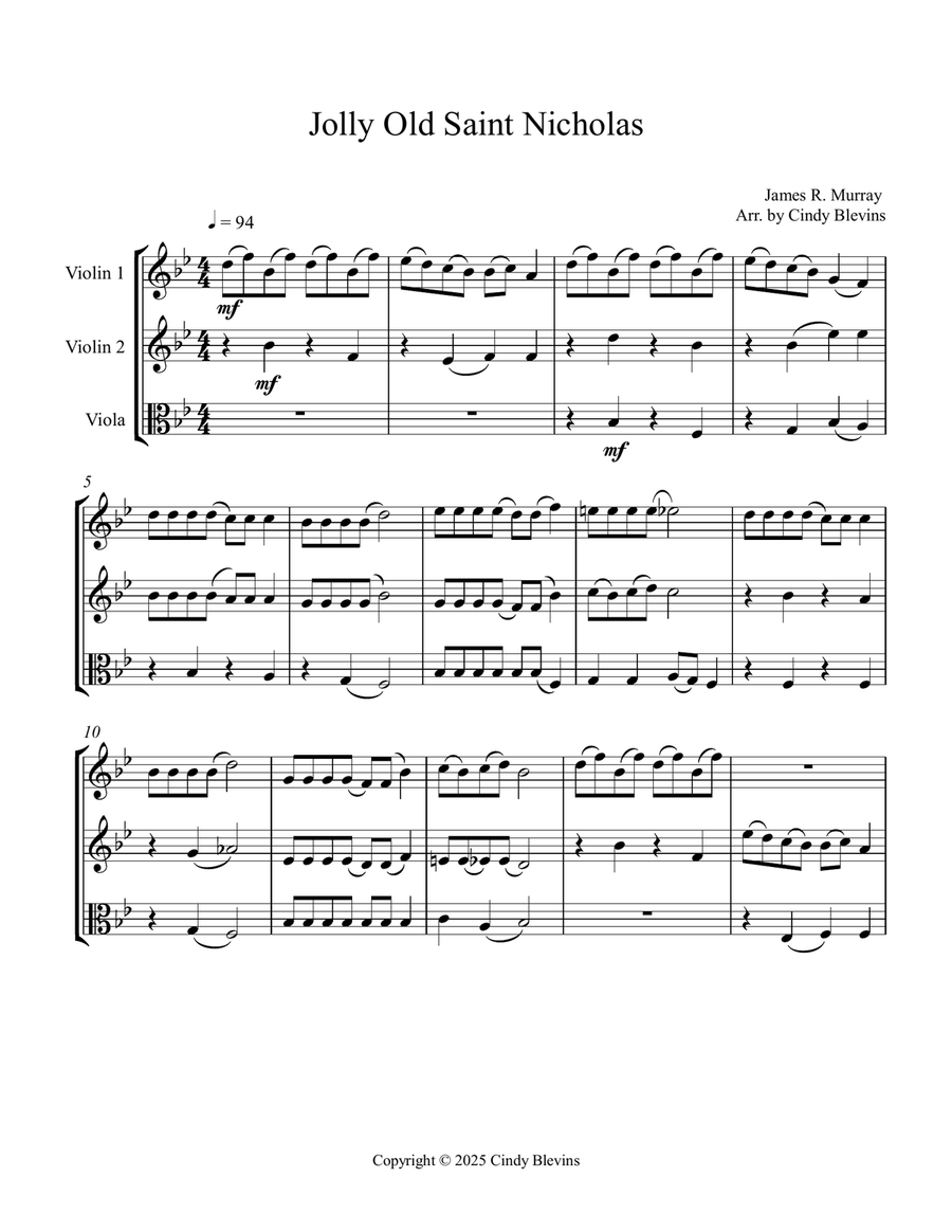 Jolly Old Saint Nicholas, for Two Violins and Viola String Trio scores gallery preview page 2