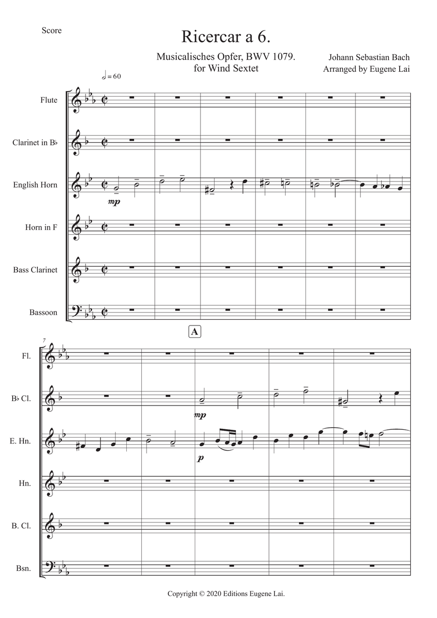 Ricercar a 6 from Musikalisches Opfer BWV1079 for Wind Sextet Woodwind Ensemble scores gallery preview page 1