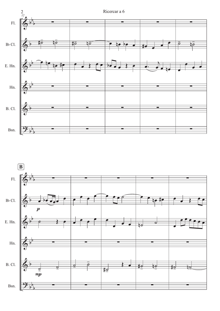 Ricercar a 6 from Musikalisches Opfer BWV1079 for Wind Sextet Woodwind Ensemble scores gallery preview page 2