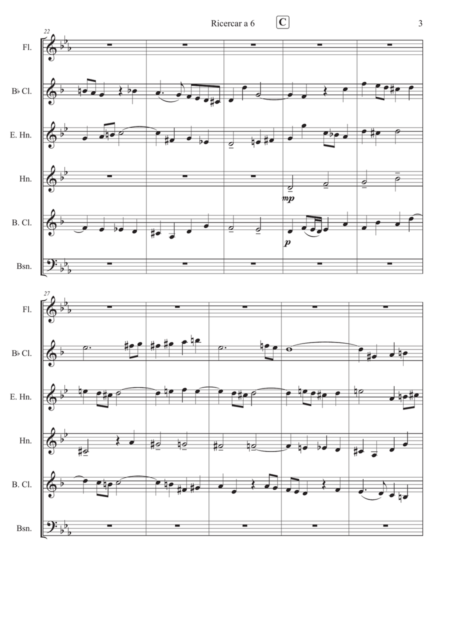 Ricercar a 6 from Musikalisches Opfer BWV1079 for Wind Sextet Woodwind Ensemble scores gallery preview page 3
