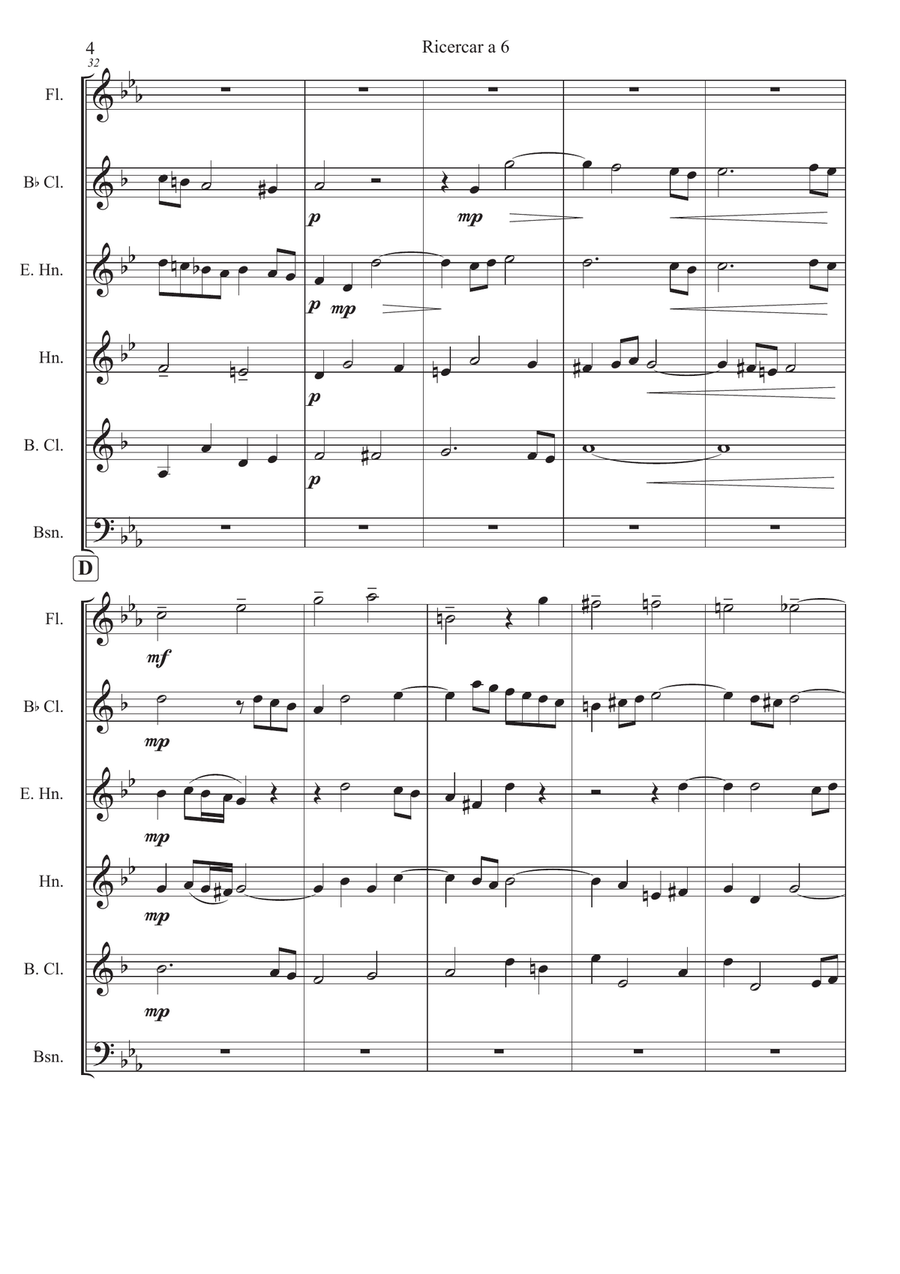 Ricercar a 6 from Musikalisches Opfer BWV1079 for Wind Sextet Woodwind Ensemble scores gallery preview page 4