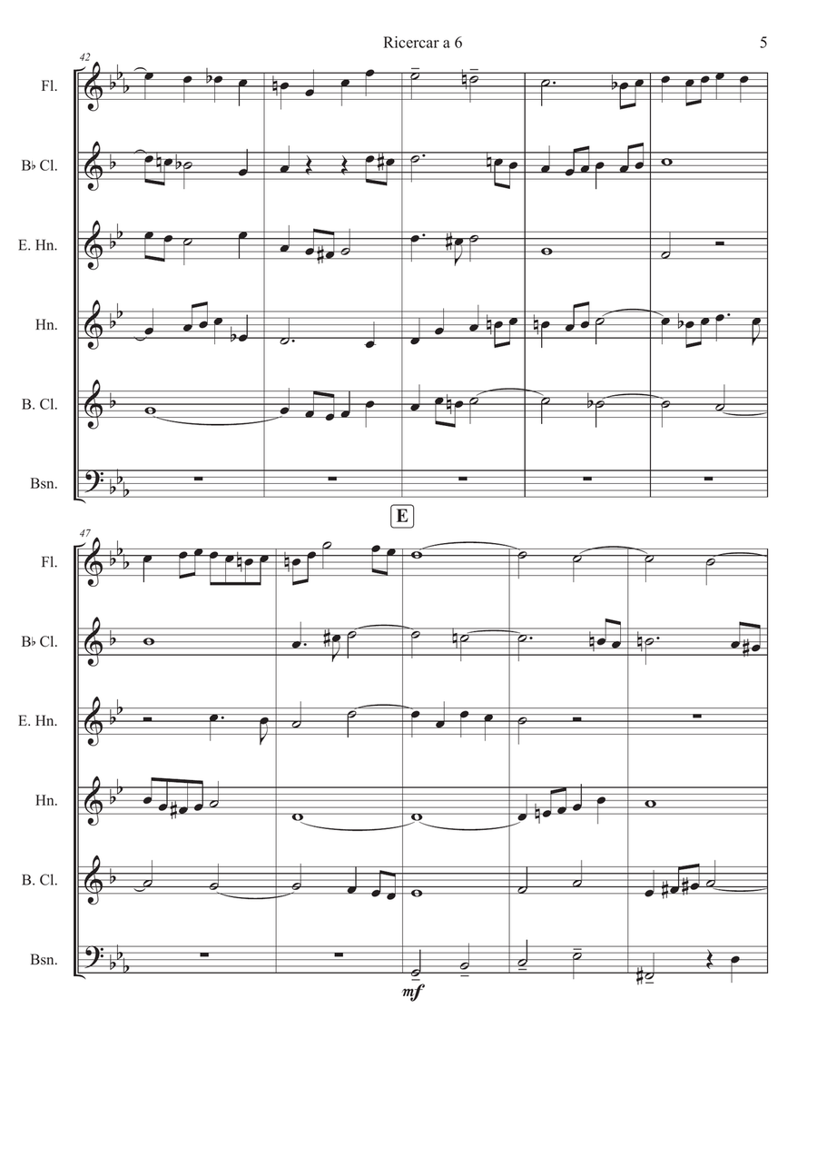 Ricercar a 6 from Musikalisches Opfer BWV1079 for Wind Sextet Woodwind Ensemble scores gallery preview page 5