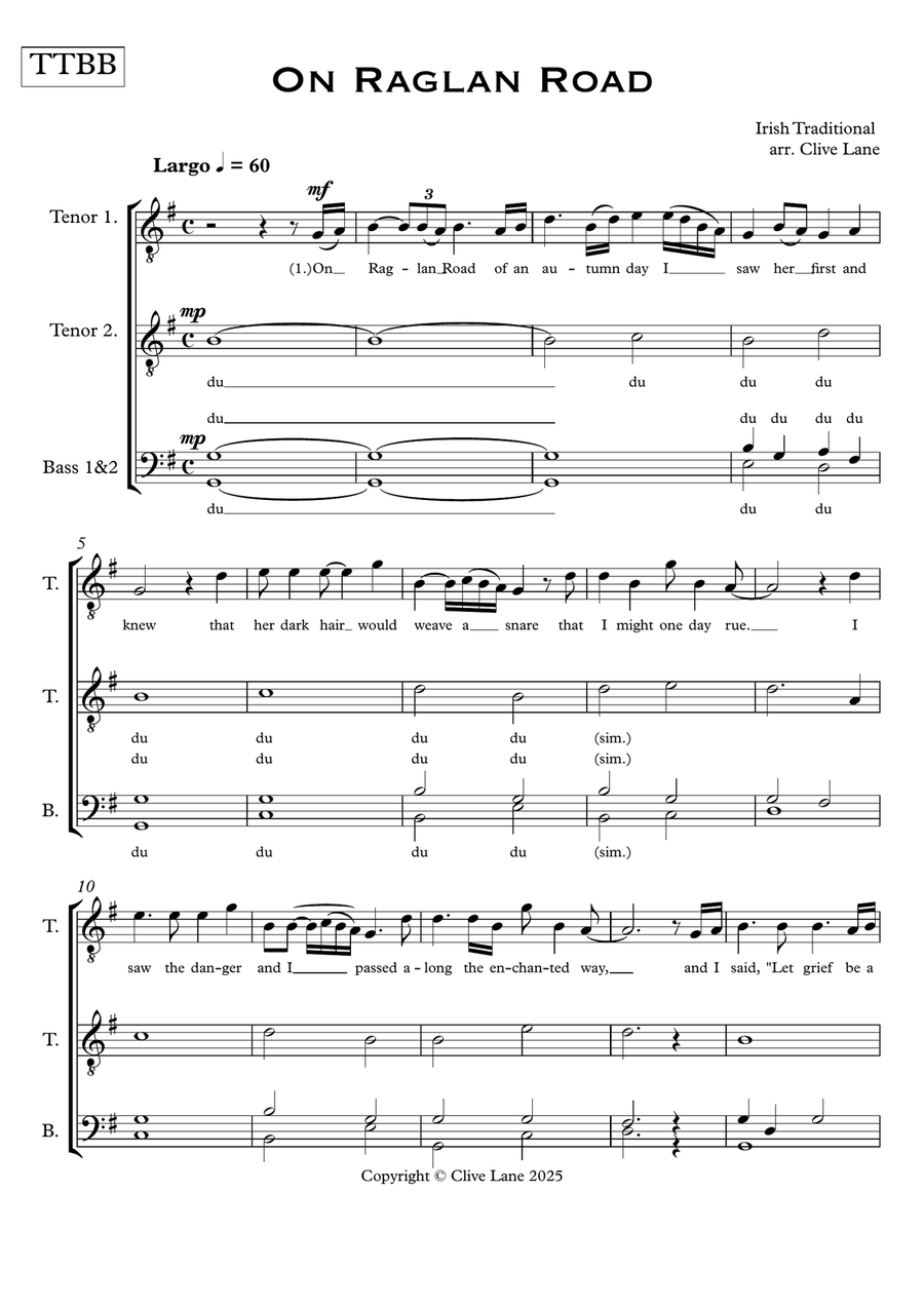 On Raglan Road - Irish traditional song (for male choir) TTBB scores gallery preview page 3