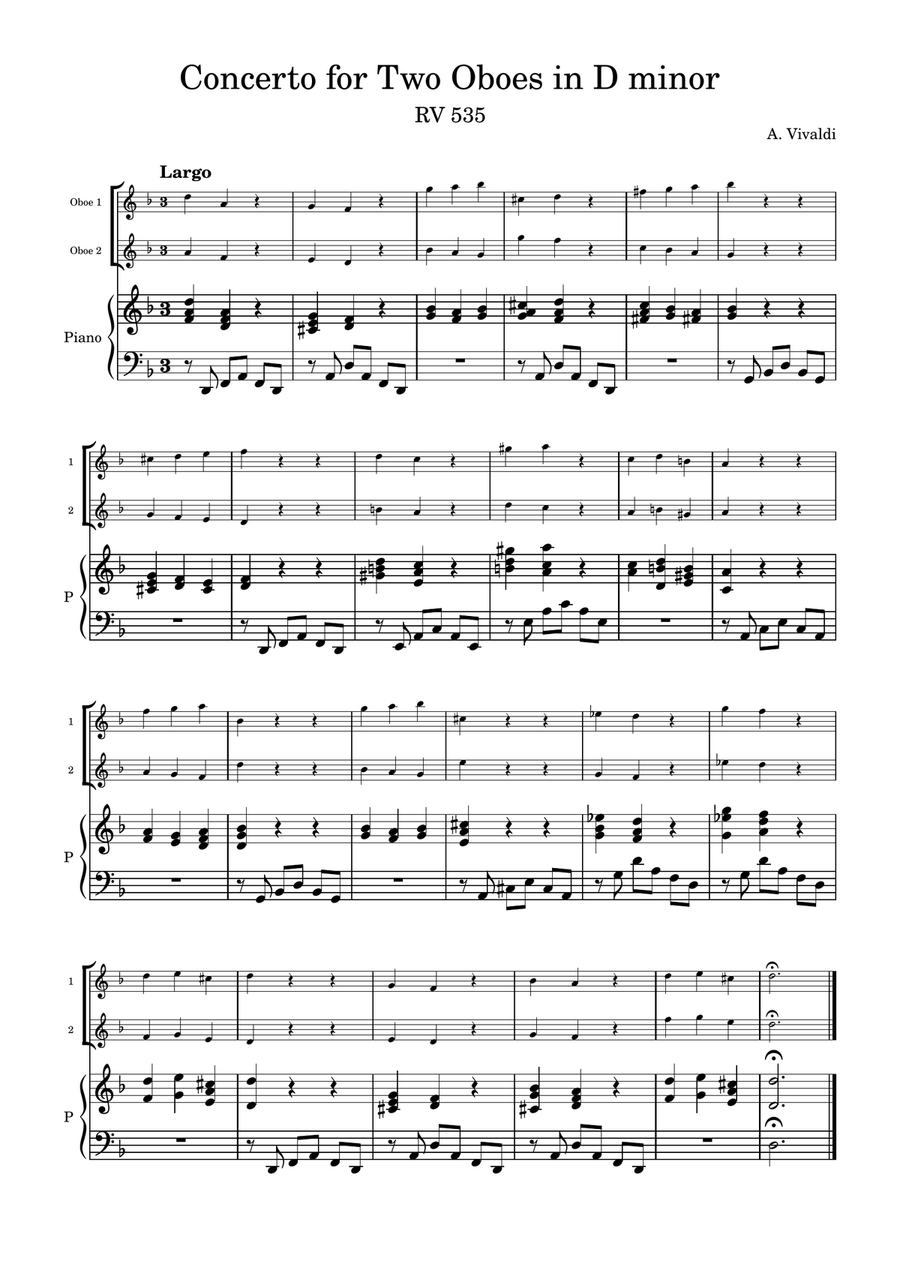 Concerto for Two Oboes in D minor - RV 535 Woodwind Duet scores gallery preview page 1