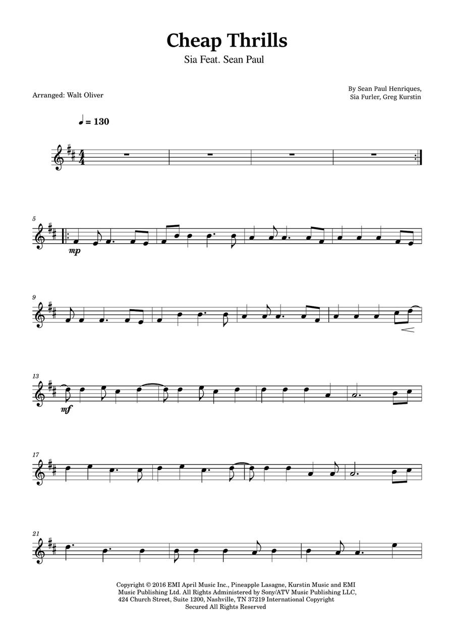 Cheap Thrills (Feat. Sean Paul) Violin Solo scores gallery preview page 1