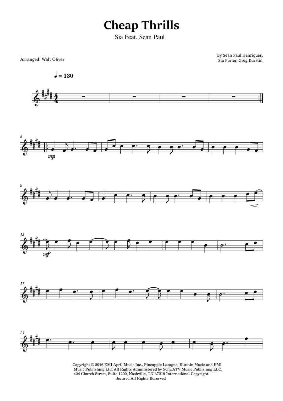 Cheap Thrills (Feat. Sean Paul) Violin Solo scores gallery preview page 1