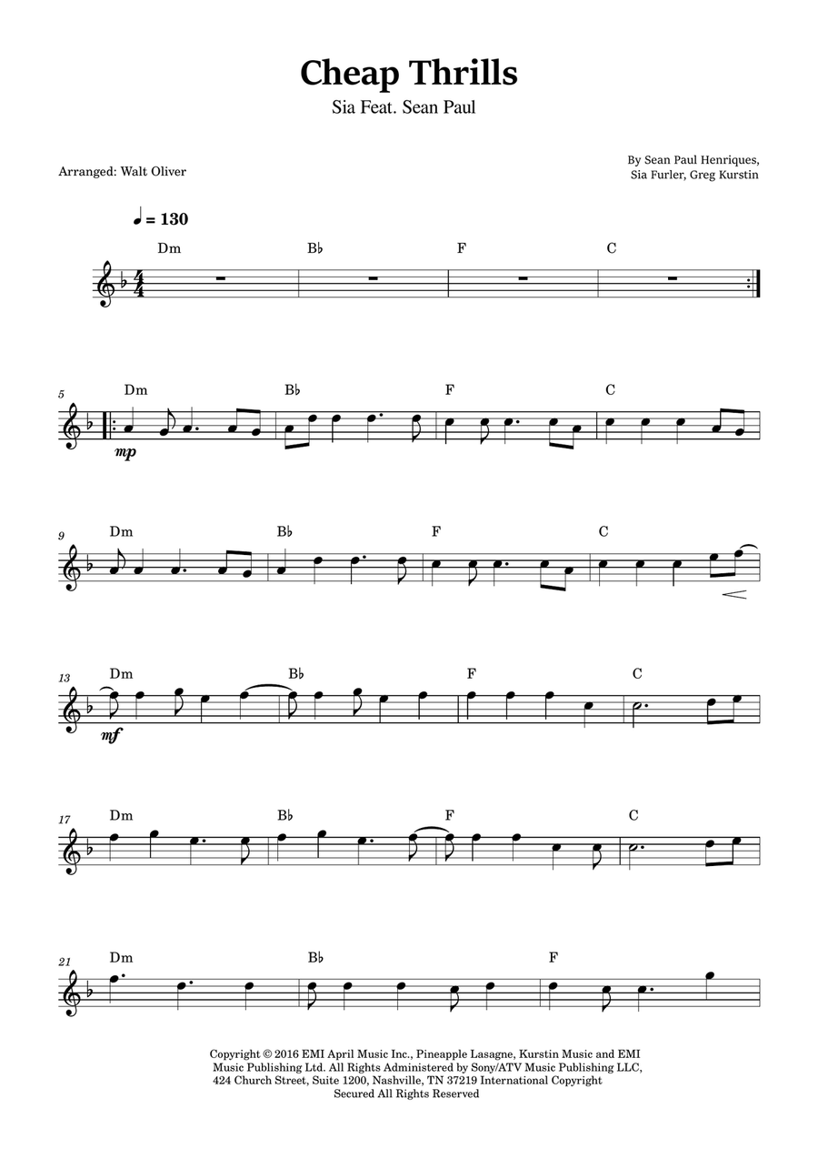 Cheap Thrills (Feat. Sean Paul) Violin Solo scores gallery preview page 1