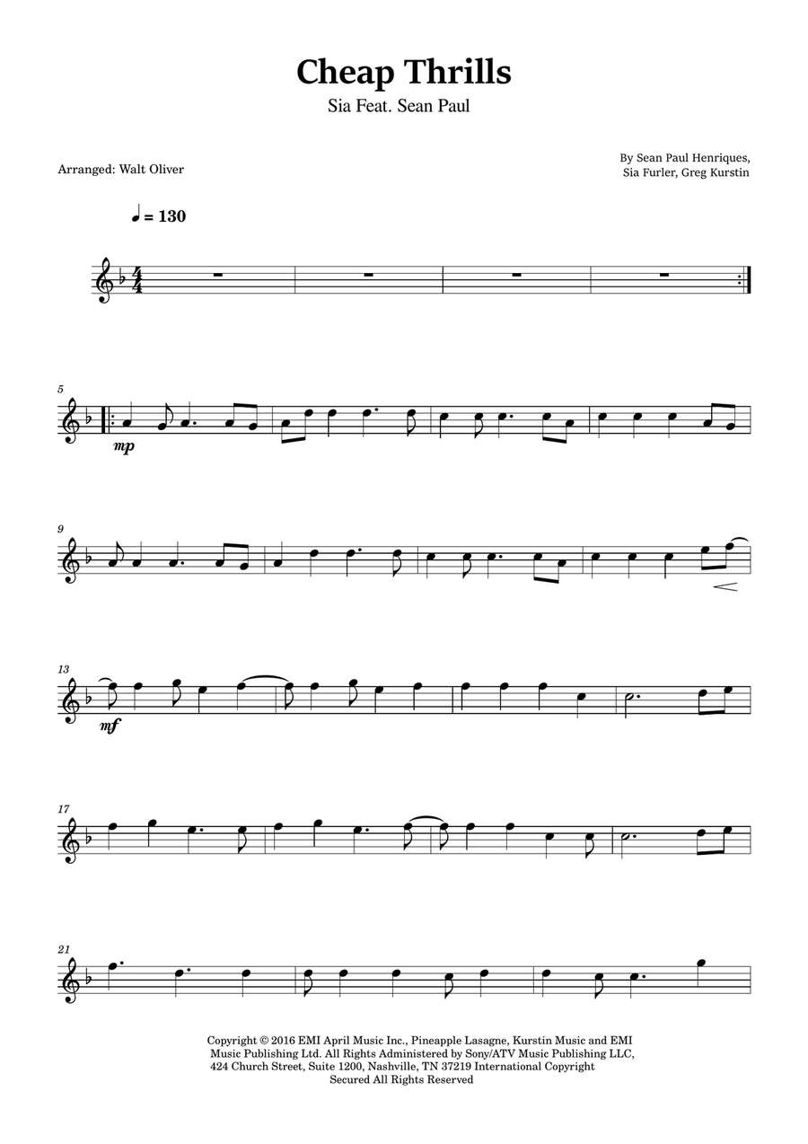 Cheap Thrills (Feat. Sean Paul) Violin Solo scores gallery preview page 1
