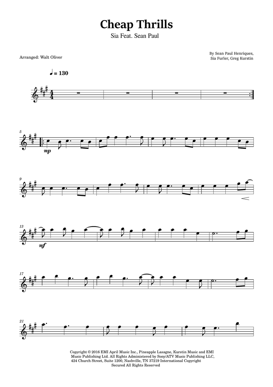 Cheap Thrills (Feat. Sean Paul) Flute Solo scores gallery preview page 1