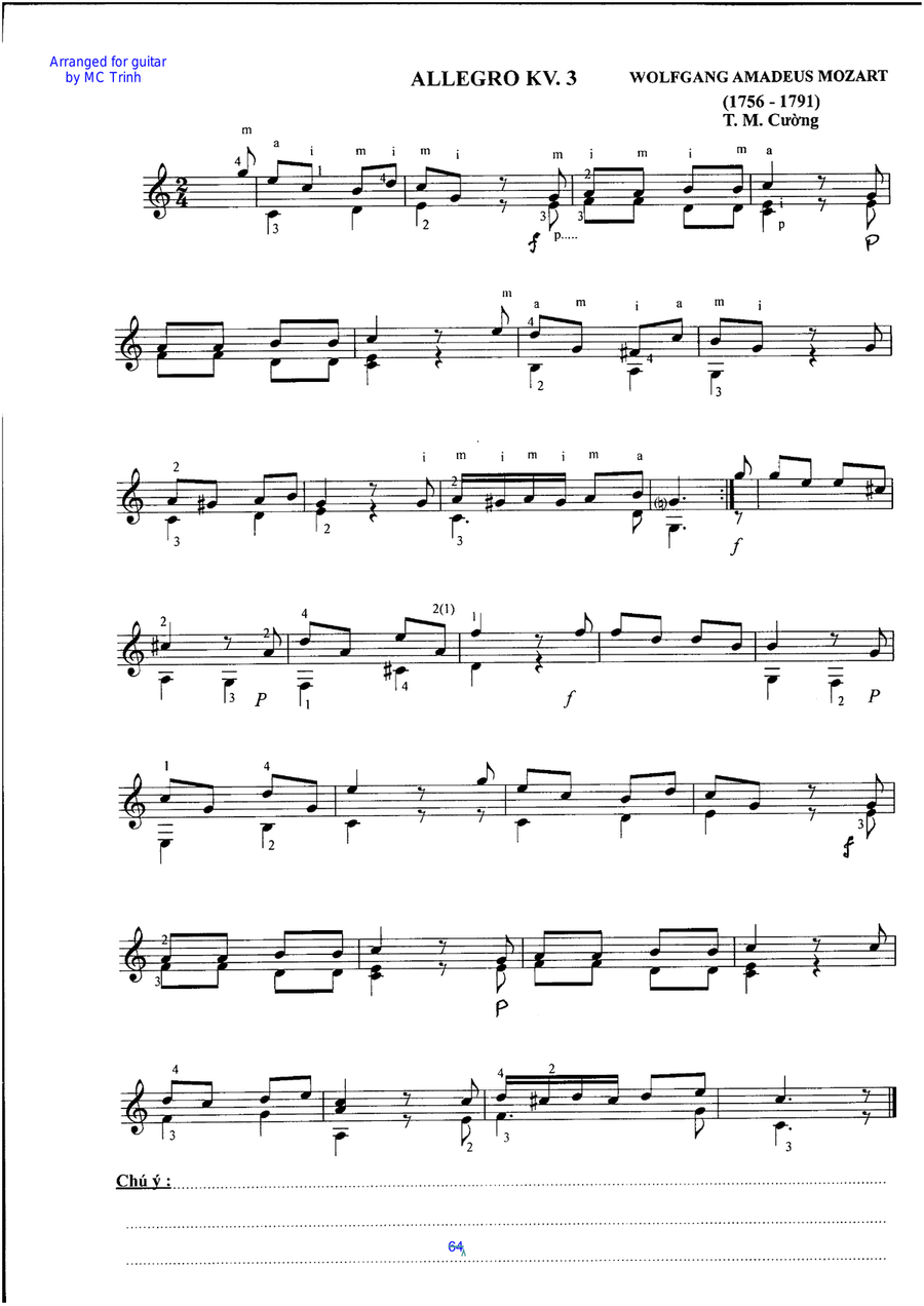 Allegro KV3 and Romance Allegro KV3 and Romance Acoustic Guitar scores gallery preview page 1