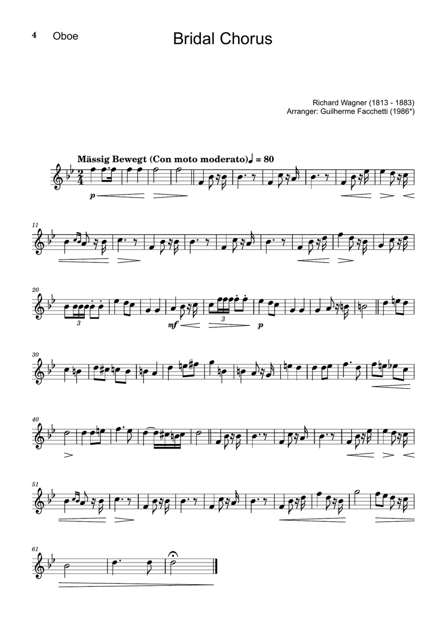 Bridal Chorus. R. Wagner - Oboe, Bassoon and Piano. Score and Parts. Woodwind Duet scores gallery preview page 4