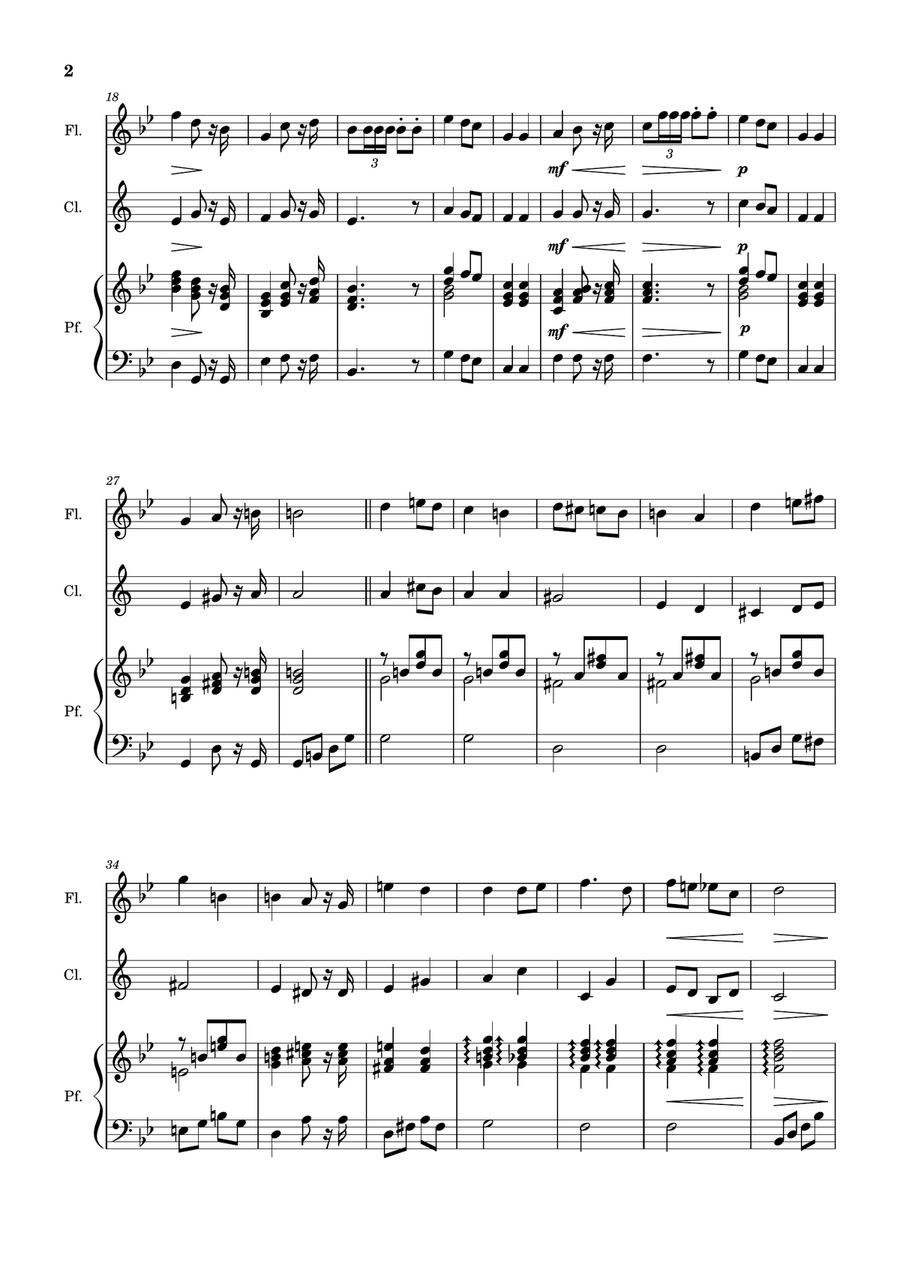 Bridal Chorus. R. Wagner - Flute, Clarinet and Piano. Score and Parts. Woodwind Duet scores gallery preview page 2