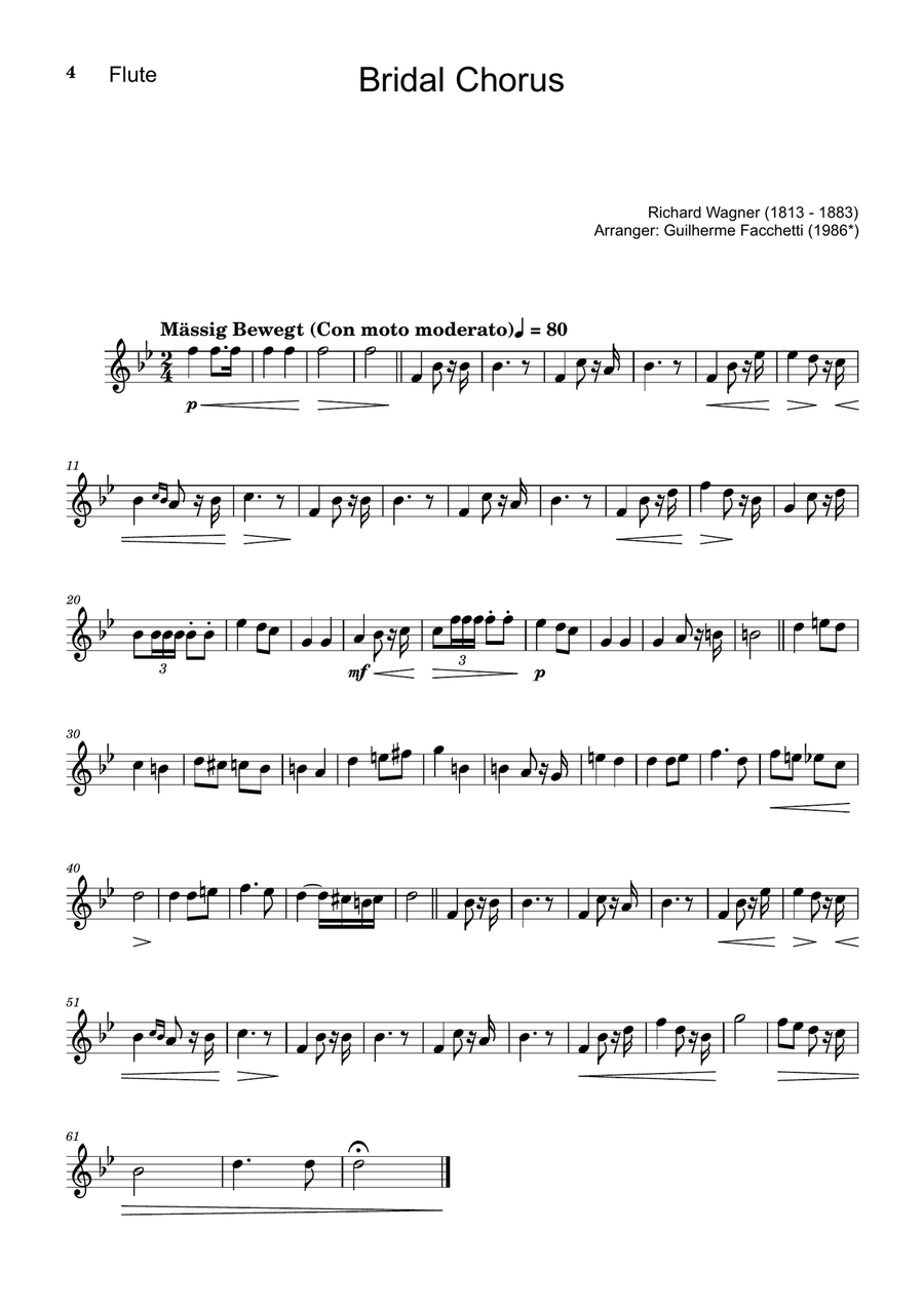 Bridal Chorus. R. Wagner - Flute, Clarinet and Piano. Score and Parts. Woodwind Duet scores gallery preview page 4