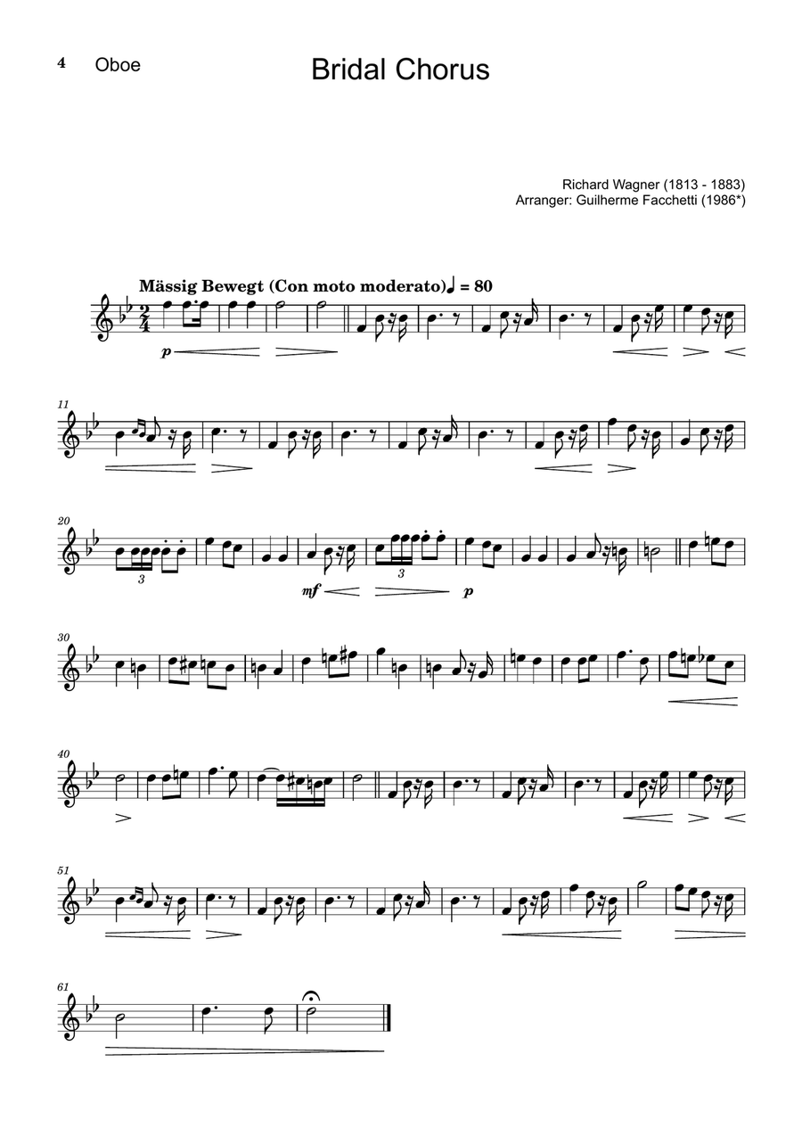 Bridal Chorus. R. Wagner - Oboe, Clarinet and Piano. Score and Parts. Woodwind Duet scores gallery preview page 4