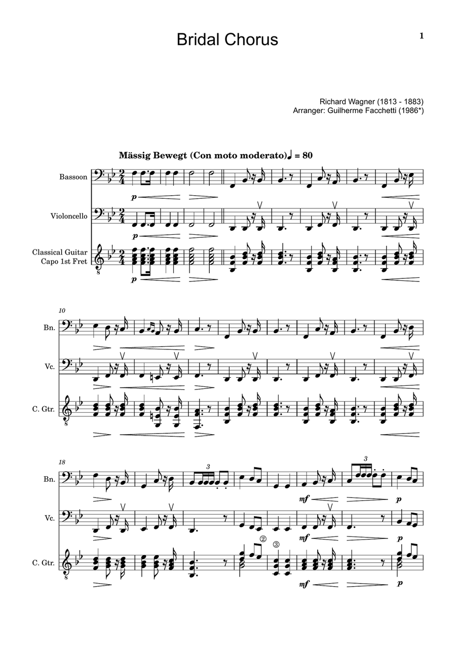 Bridal Chorus. R. Wagner - Bassoon, Cello and Guitar. Score and Parts. Small Ensemble scores gallery preview page 1