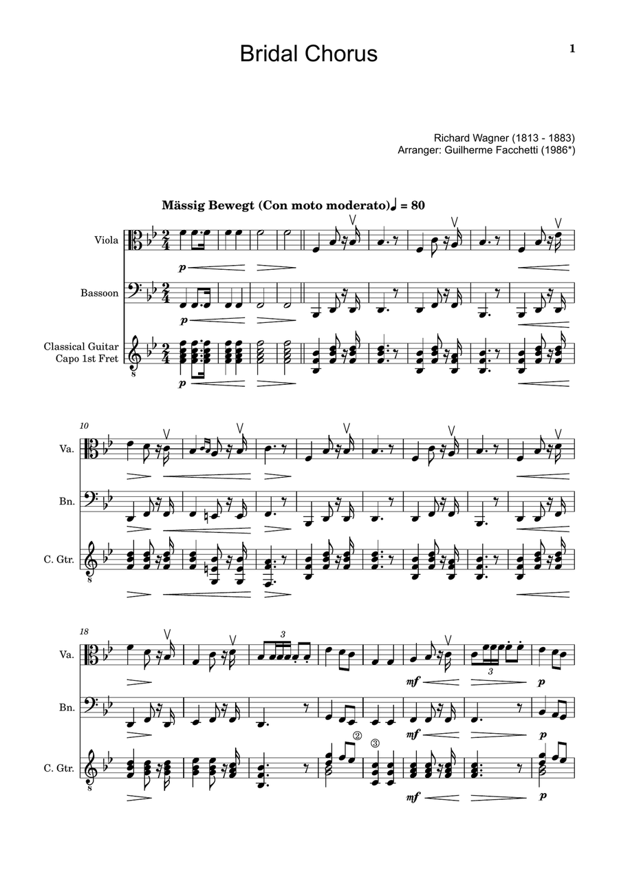 Bridal Chorus. R. Wagner - Viola, Bassoon and Guitar. Score and Parts. Small Ensemble scores gallery preview page 1