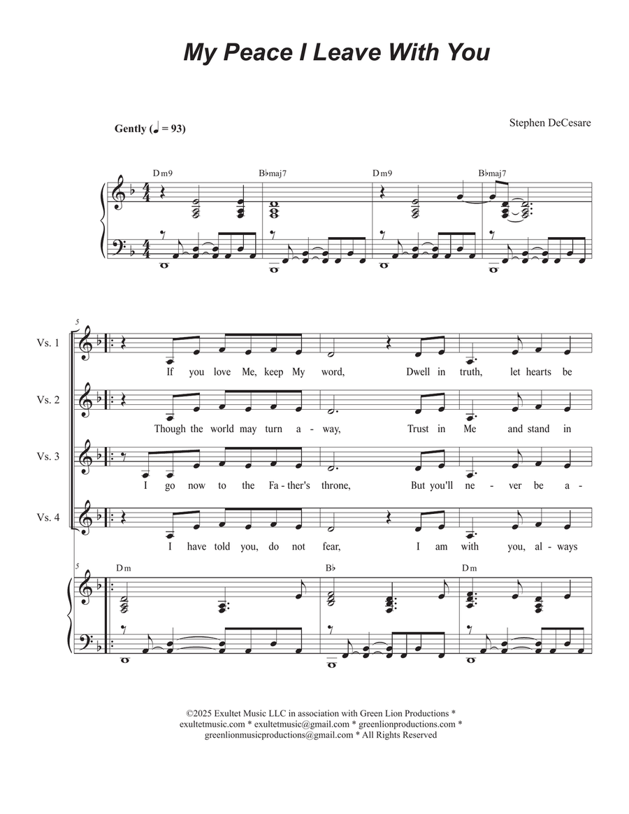 My Peace I Leave With You (Vocal Quartet - (SATB) 4-Part scores gallery preview page 1