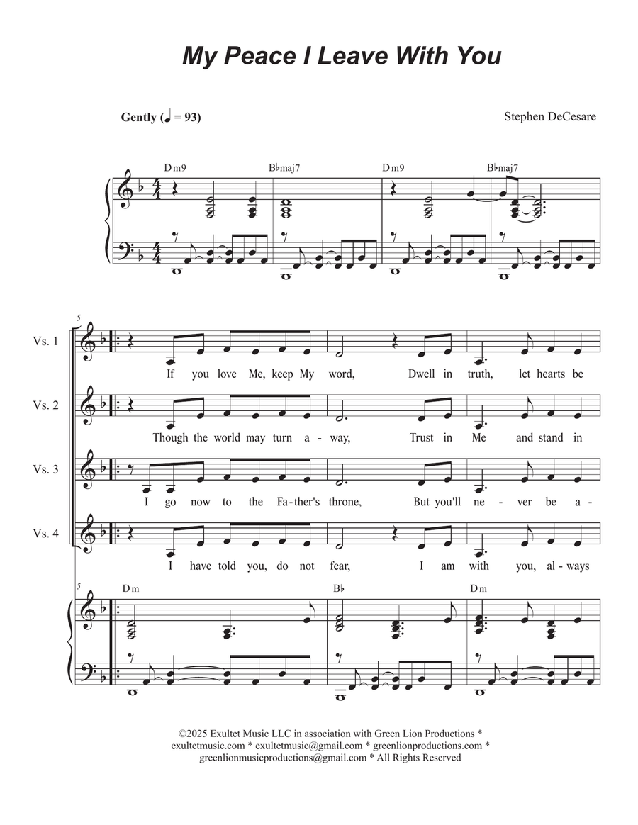 My Peace I Leave With You (Vocal Trio - (SAB) 3-Part scores gallery preview page 1