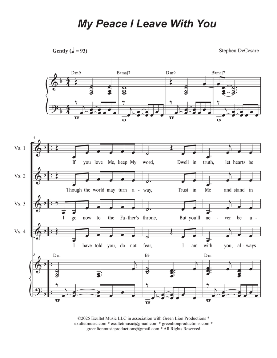 My Peace I Leave With You (Duet for Soprano and Alto solo) Alto Voice scores gallery preview page 1