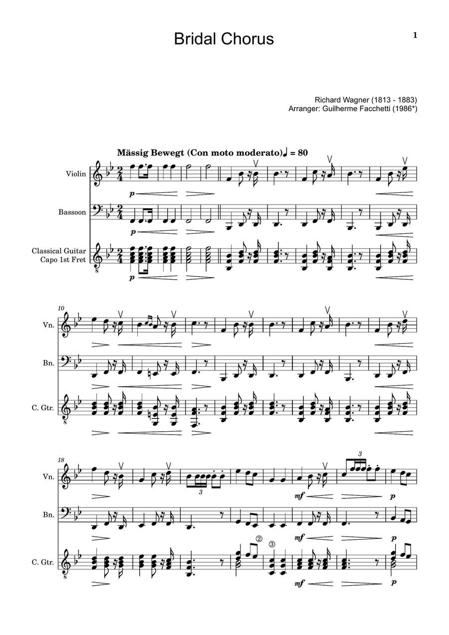 Bridal Chorus. R. Wagner - Violin, Bassoon and Guitar. Score and Parts. Small Ensemble scores gallery preview page 1