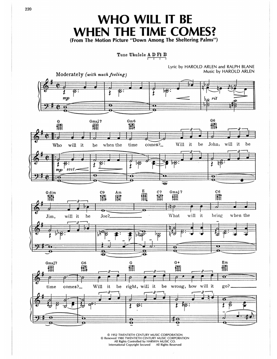Who Will It Be When The Time Comes? Piano, Vocal, Guitar scores gallery preview page 1
