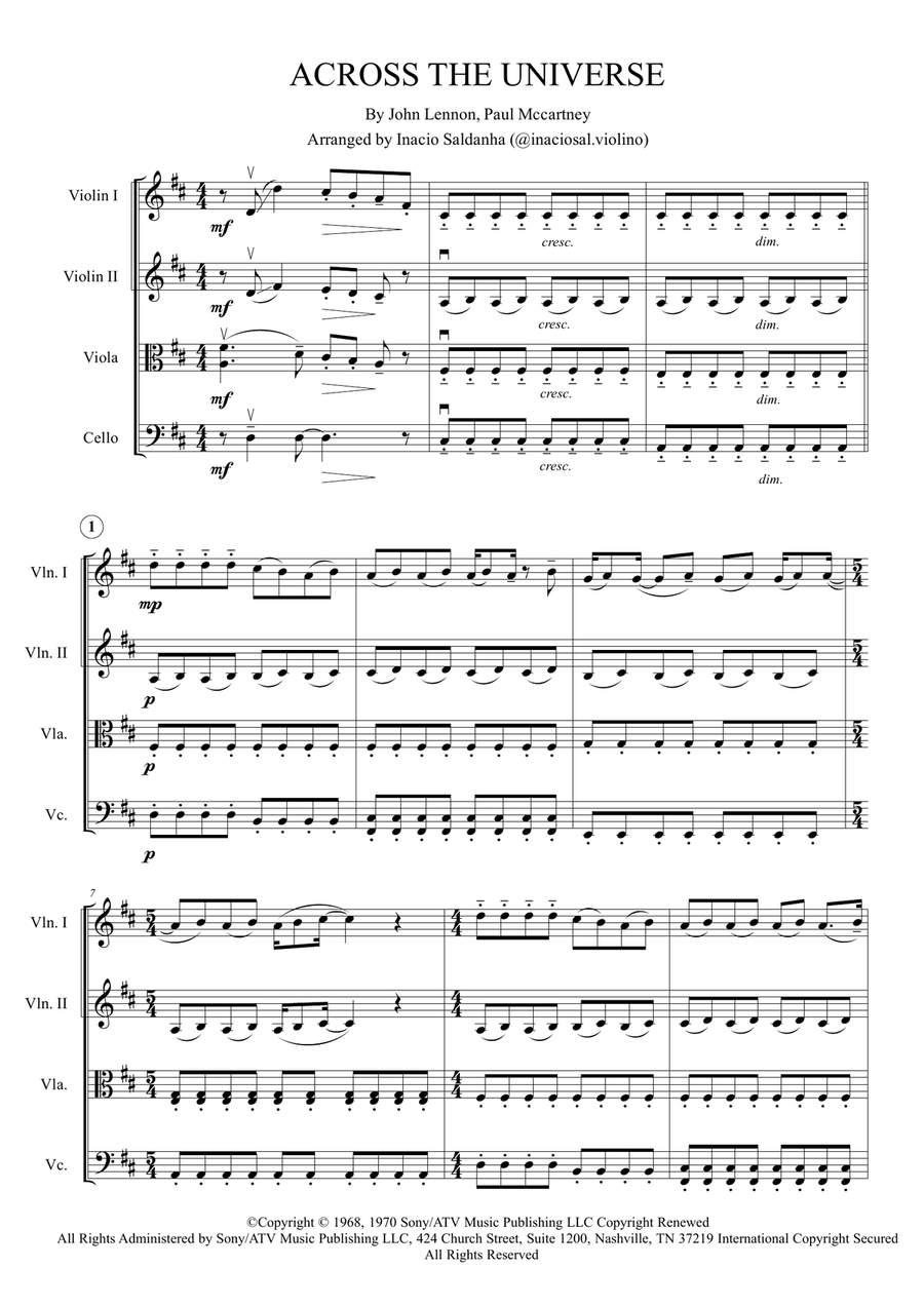 Across The Universe String Quartet scores gallery preview page 2