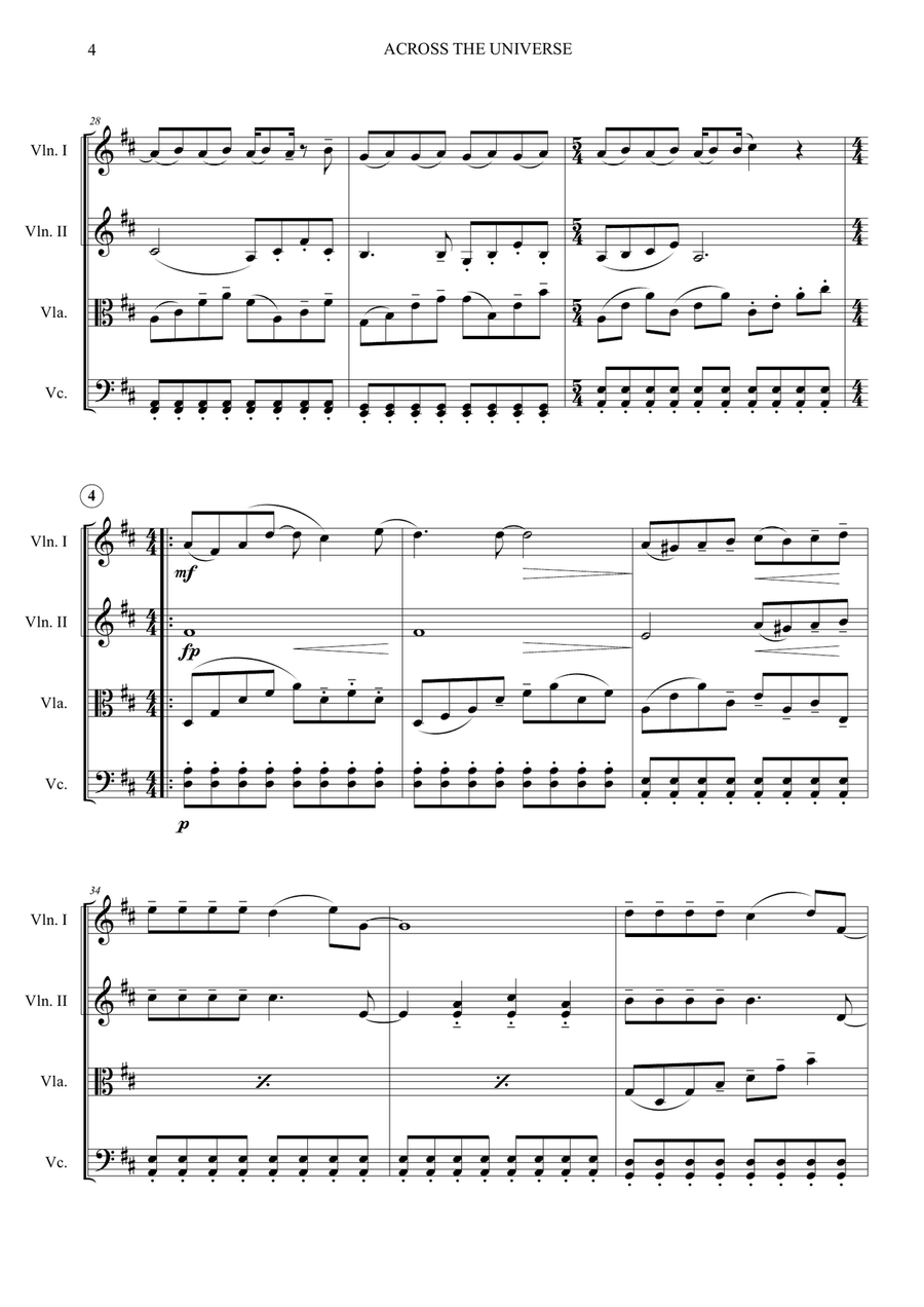 Across The Universe String Quartet scores gallery preview page 5