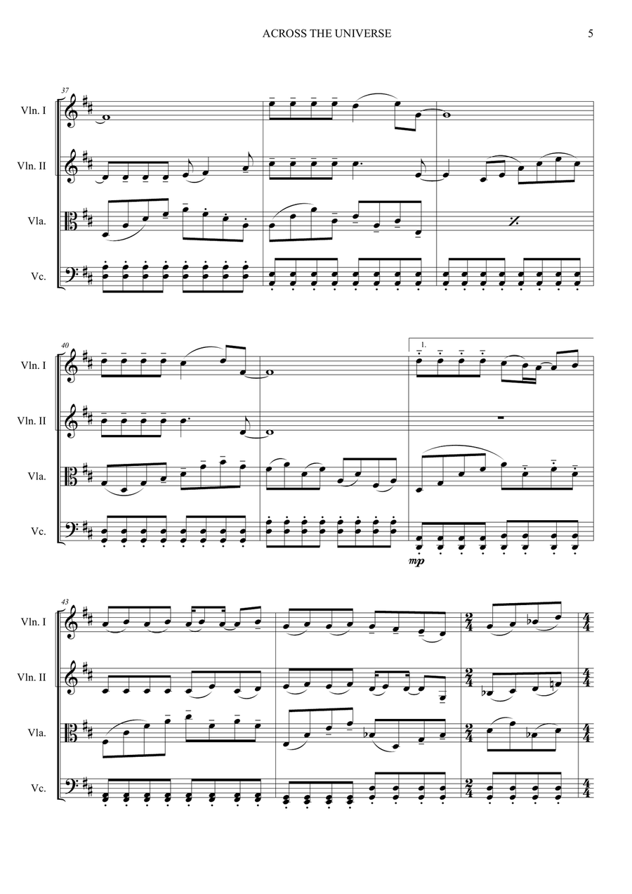 Across The Universe String Quartet scores gallery preview page 6