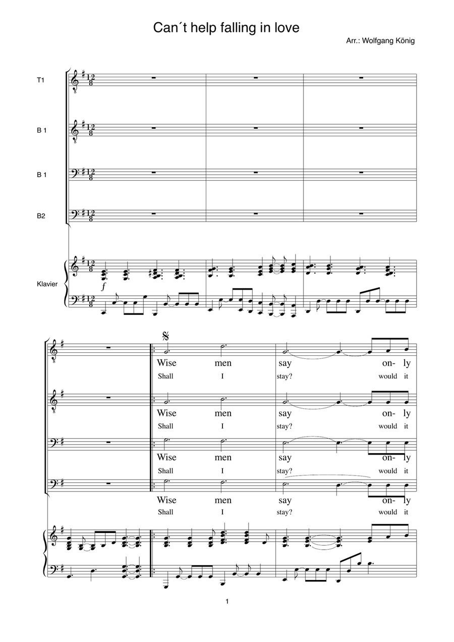 Can´t help falling in love TTBB scores gallery preview page 1
