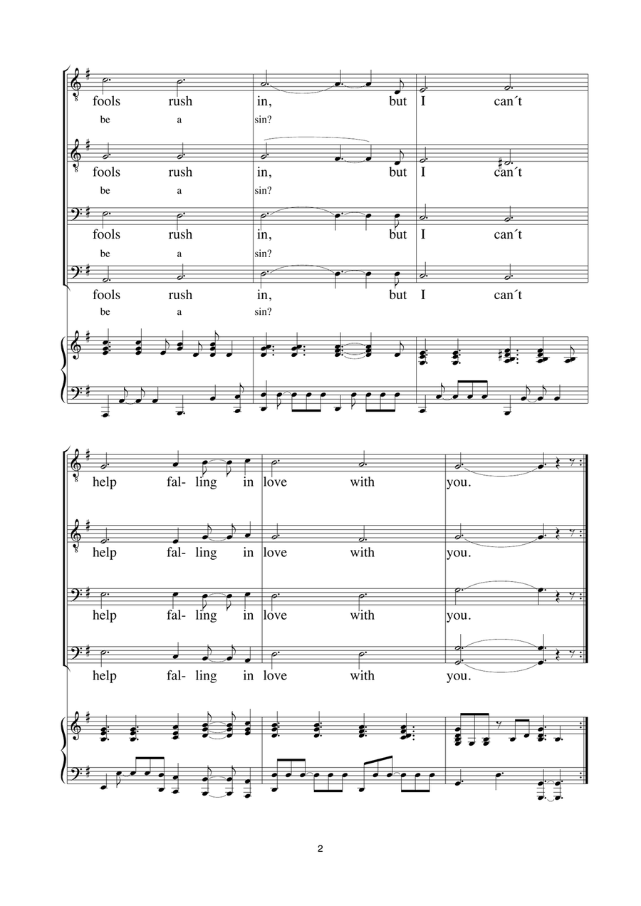 Can´t help falling in love TTBB scores gallery preview page 2