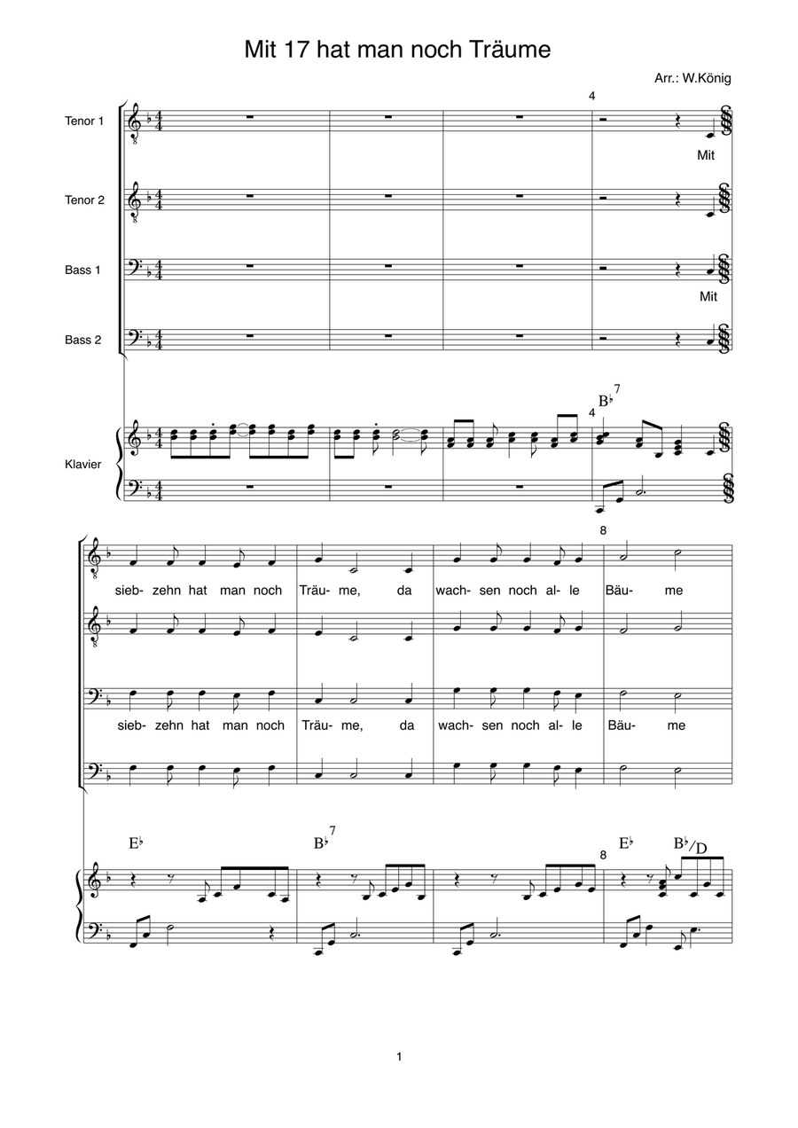 Mit 17 hat man noch Träume TTBB scores gallery preview page 1