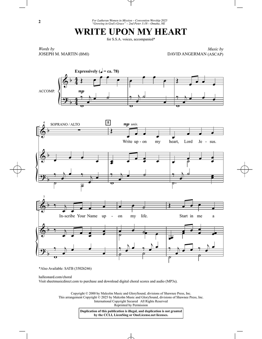Write Upon My Heart Write Upon My Heart SSA scores gallery preview page 1