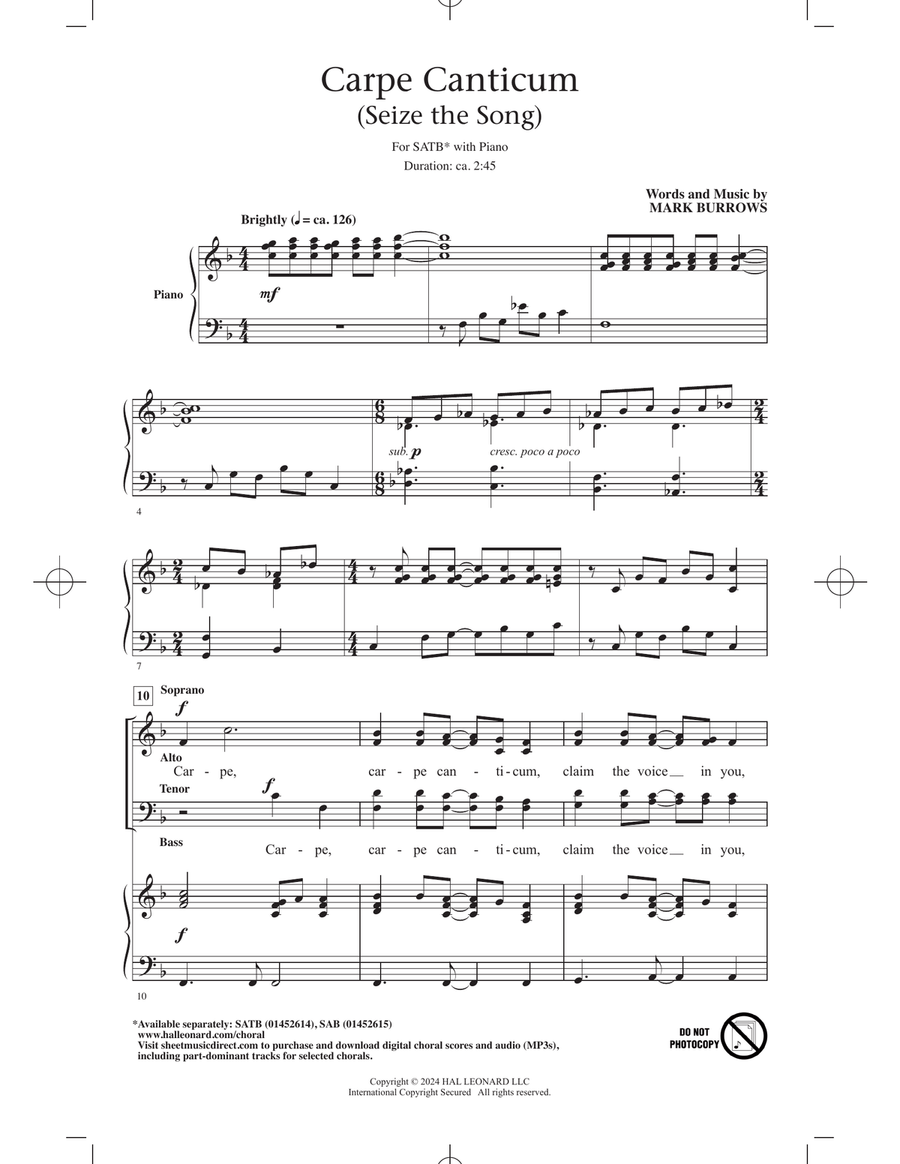 Carpe Canticum (Seize The Song) 4-Part scores gallery preview page 1