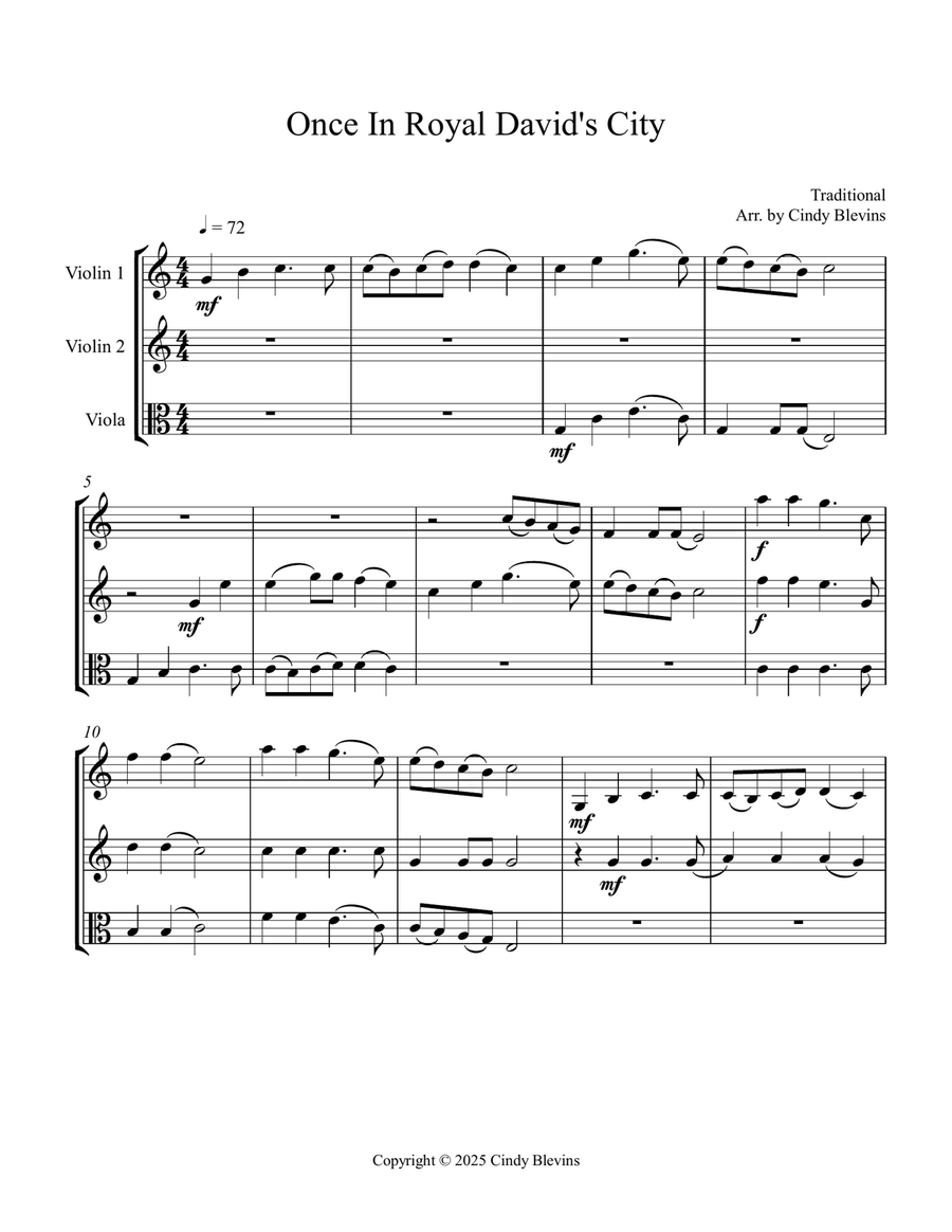 Once In Royal David's City, for Two Violins and Viola String Trio scores gallery preview page 2