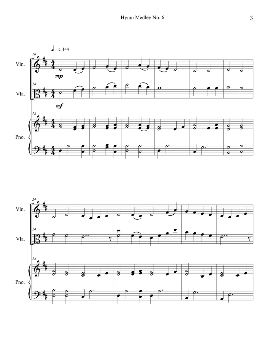 Hymn Medley No. 6 (Violin and Viola Duet with Piano Accompaniment) String Duet scores gallery preview page 3