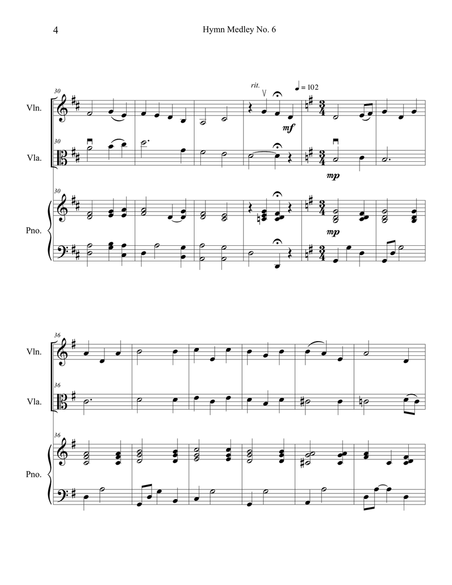Hymn Medley No. 6 (Violin and Viola Duet with Piano Accompaniment) String Duet scores gallery preview page 4
