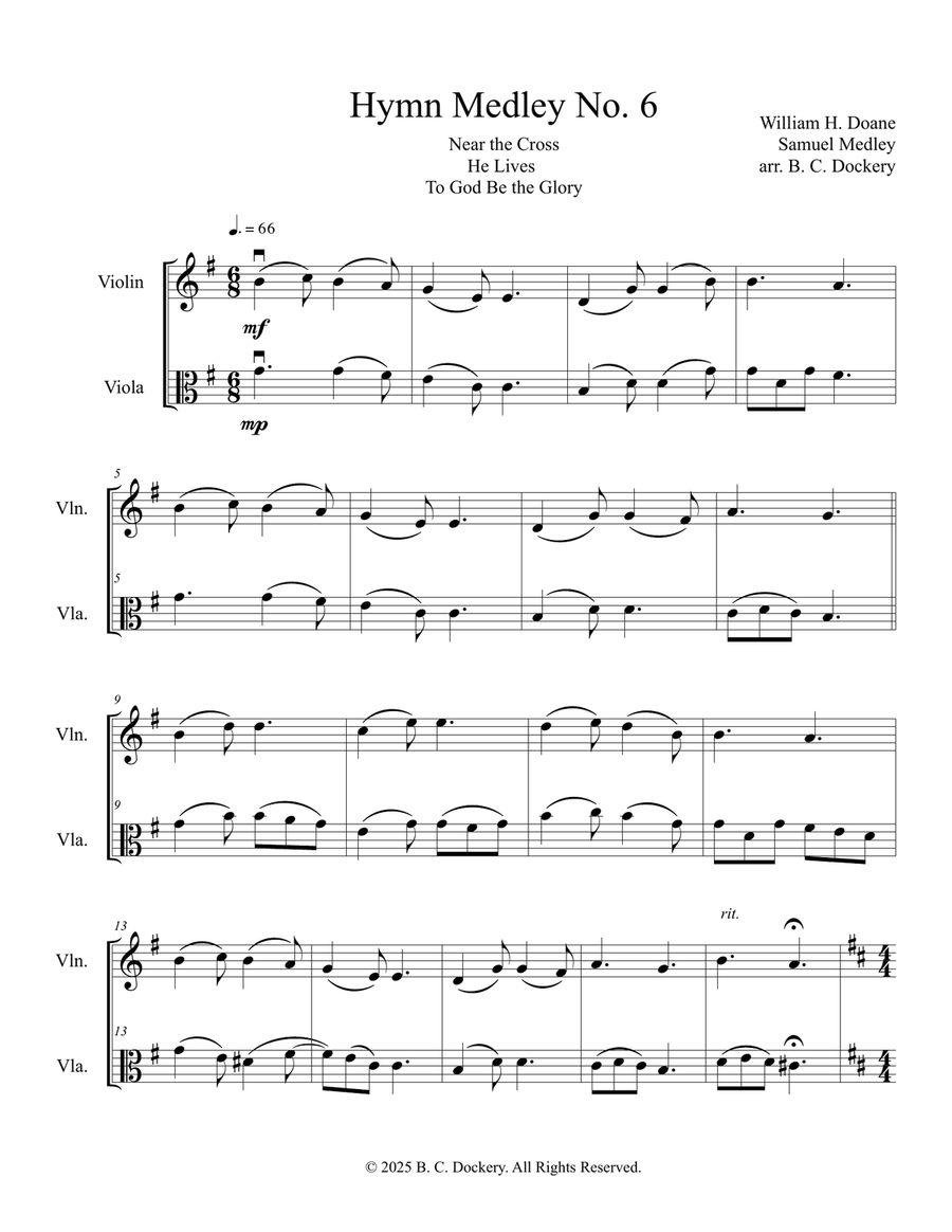 Hymn Medley No. 6 (Violin and Viola Duet) String Duet scores gallery preview page 1