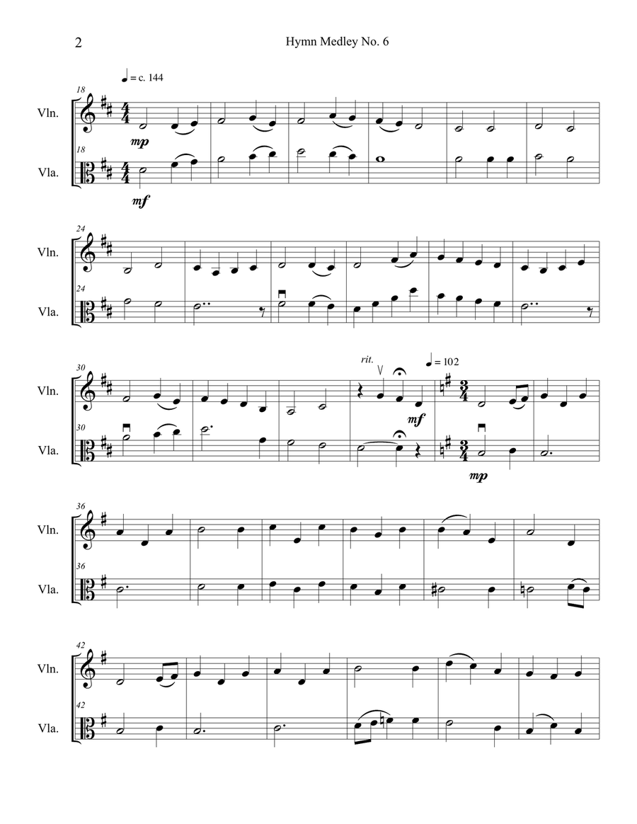 Hymn Medley No. 6 (Violin and Viola Duet) String Duet scores gallery preview page 2