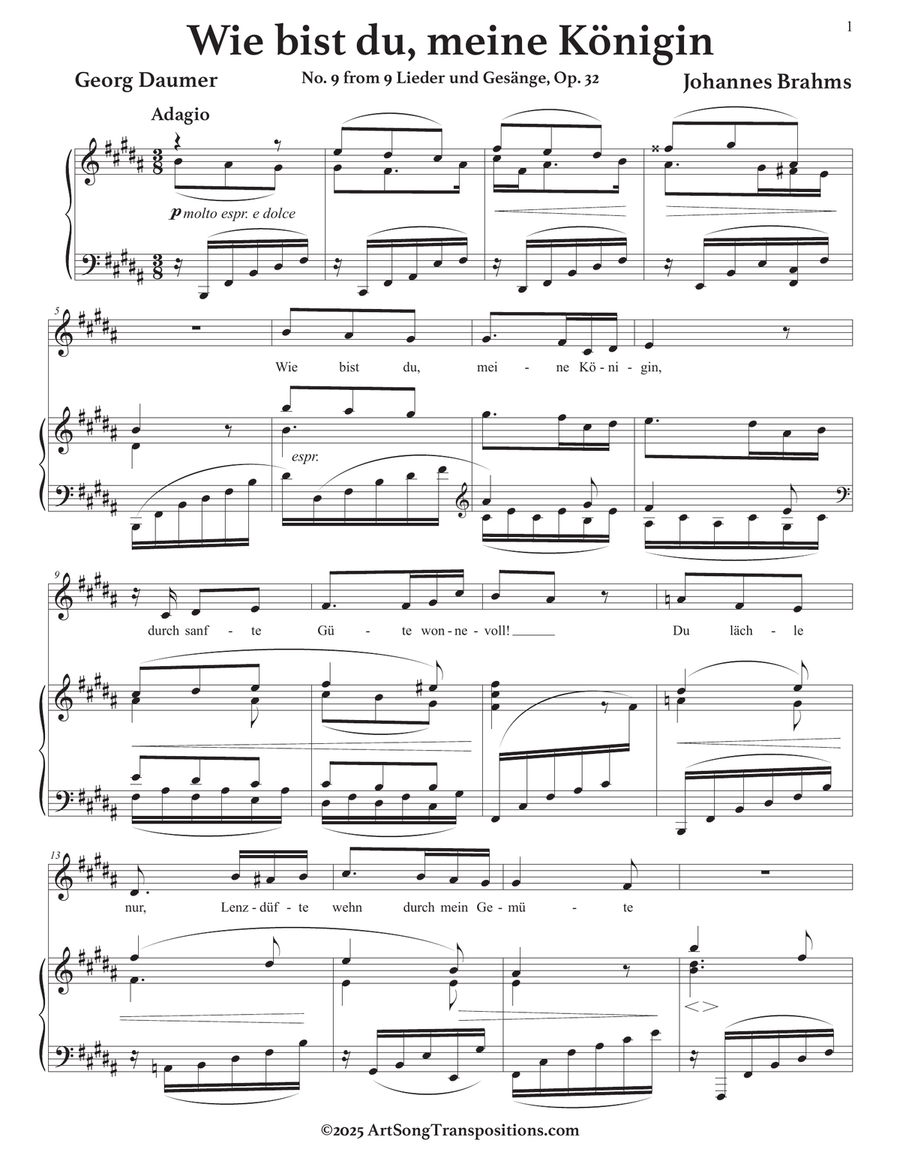 BRAHMS: Wie bist du, meine Königin, Op. 32 no. 9 (transposed to B major) by Johannes Brahms Piano, Vocal - Digital Sheet Music page 2