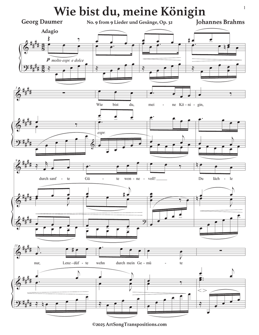 BRAHMS: Wie bist du, meine Königin, Op. 32 no. 9 (transposed to E major) by Johannes Brahms Piano, Vocal - Digital Sheet Music page 2