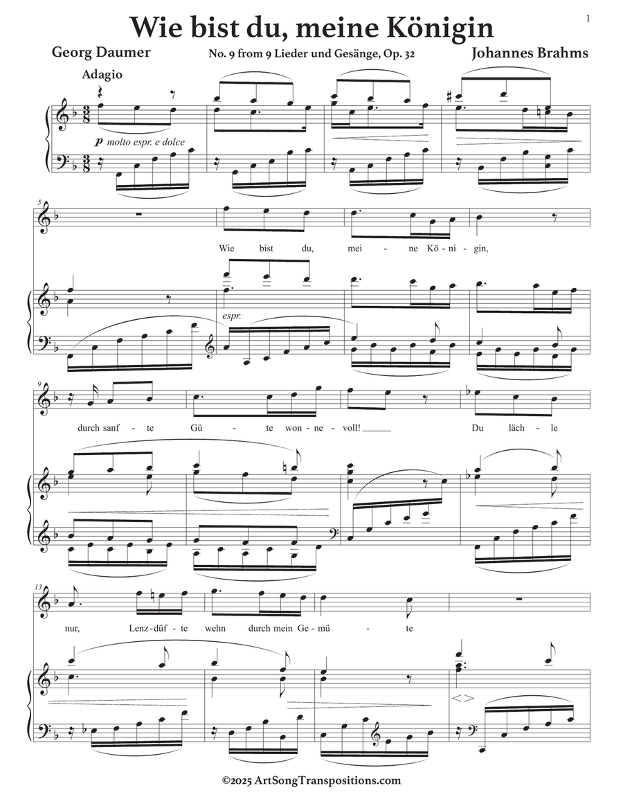 BRAHMS: Wie bist du, meine Königin, Op. 32 no. 9 (transposed to F major) by Johannes Brahms Piano, Vocal - Digital Sheet Music page 2