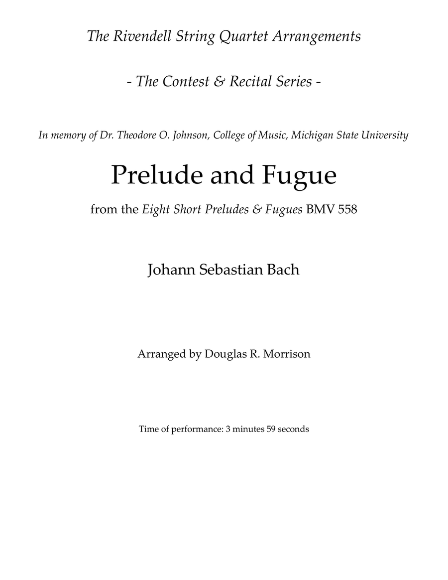 Prelude and Fugue BMV 558 String Quartet scores gallery preview page 1