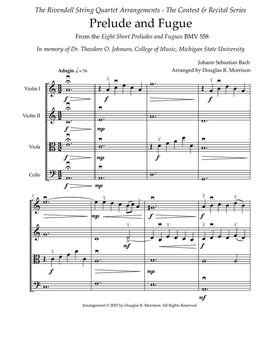 Prelude and Fugue BMV 558 String Quartet scores gallery preview page 2