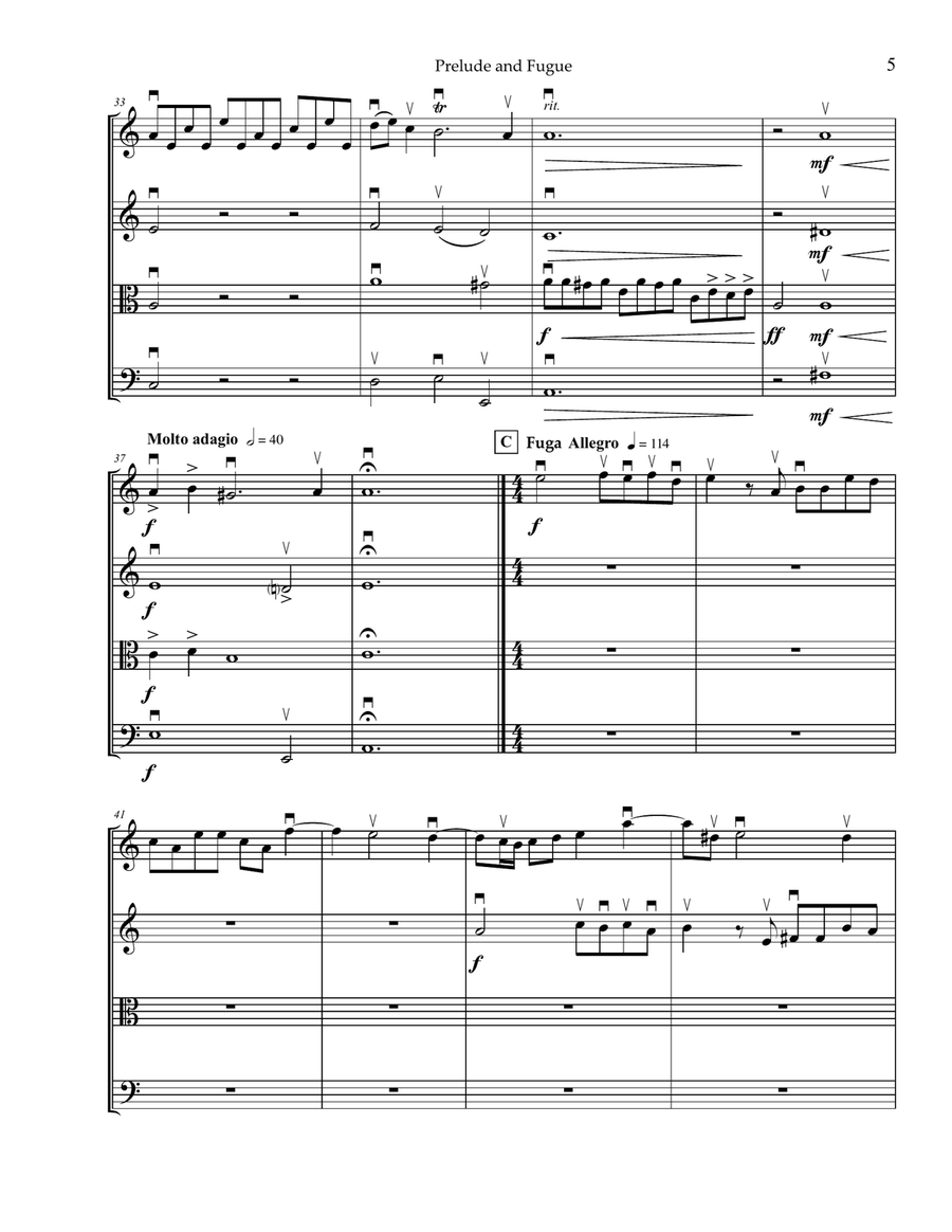 Prelude and Fugue BMV 558 String Quartet scores gallery preview page 5