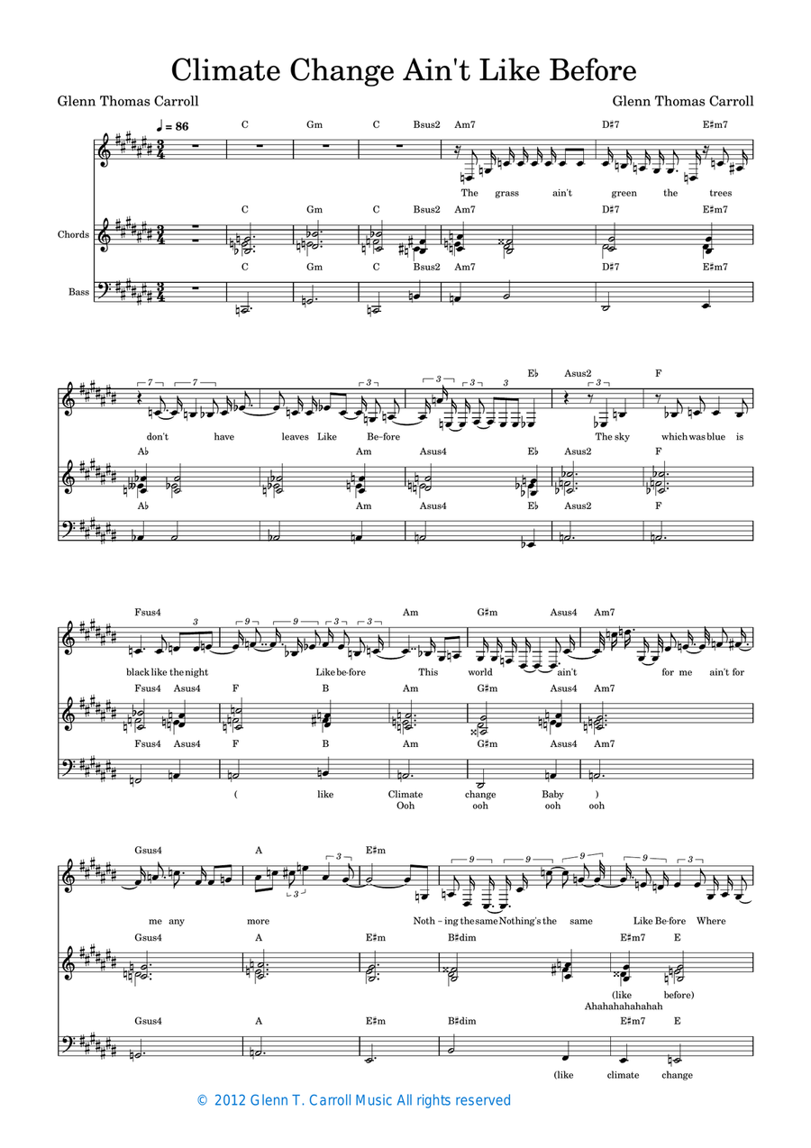 Climate Change Ain't Like Before Piano, Vocal scores gallery preview page 1